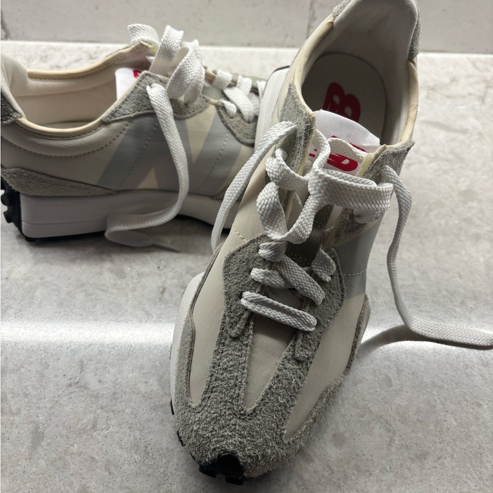 New Balance Cream and Gray Athletic Shoes